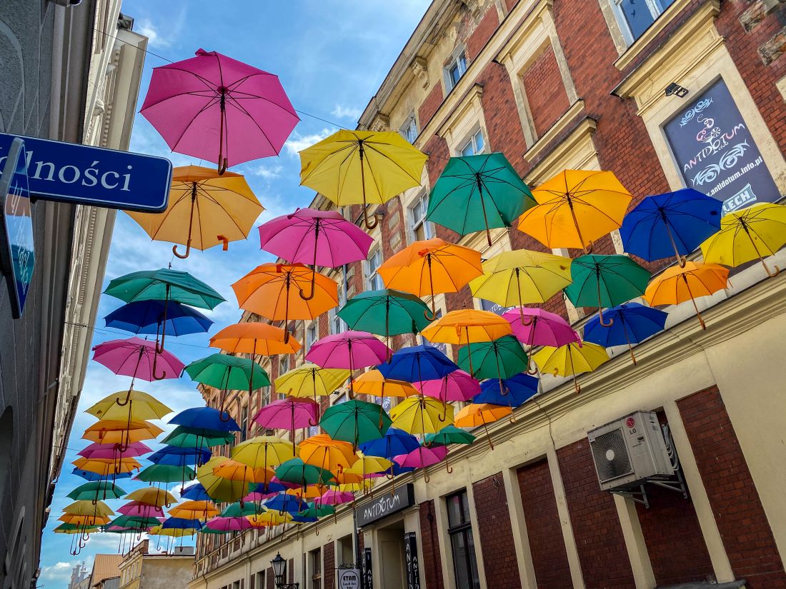 parasolki w miejskiej przestrzeni Leszna